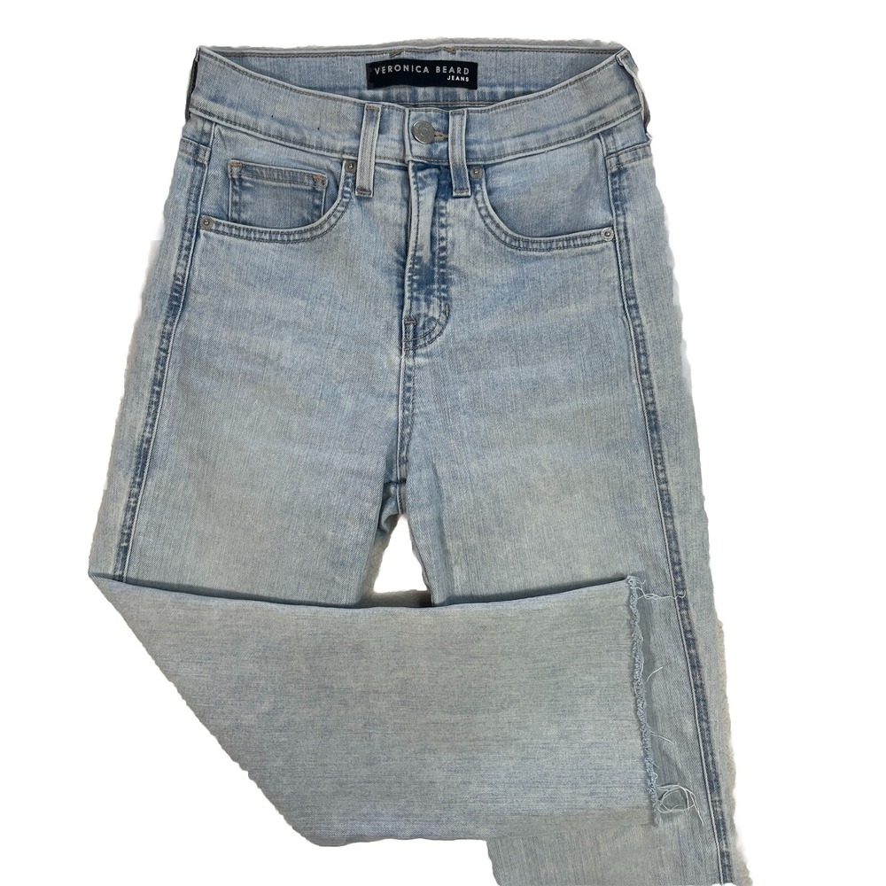 Veronica Beard Carson Ankle Flare High Rise Jeans Raw Hem Everest Wash Womens 25